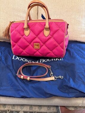 Dooney & Bourke Fuchsia Quilted Satchel with Tan Leather Trim